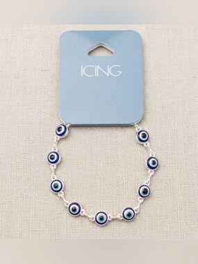 🪬✨ Icing Evil Eye Charm Bracelet Silver Chain Blue | OS Women